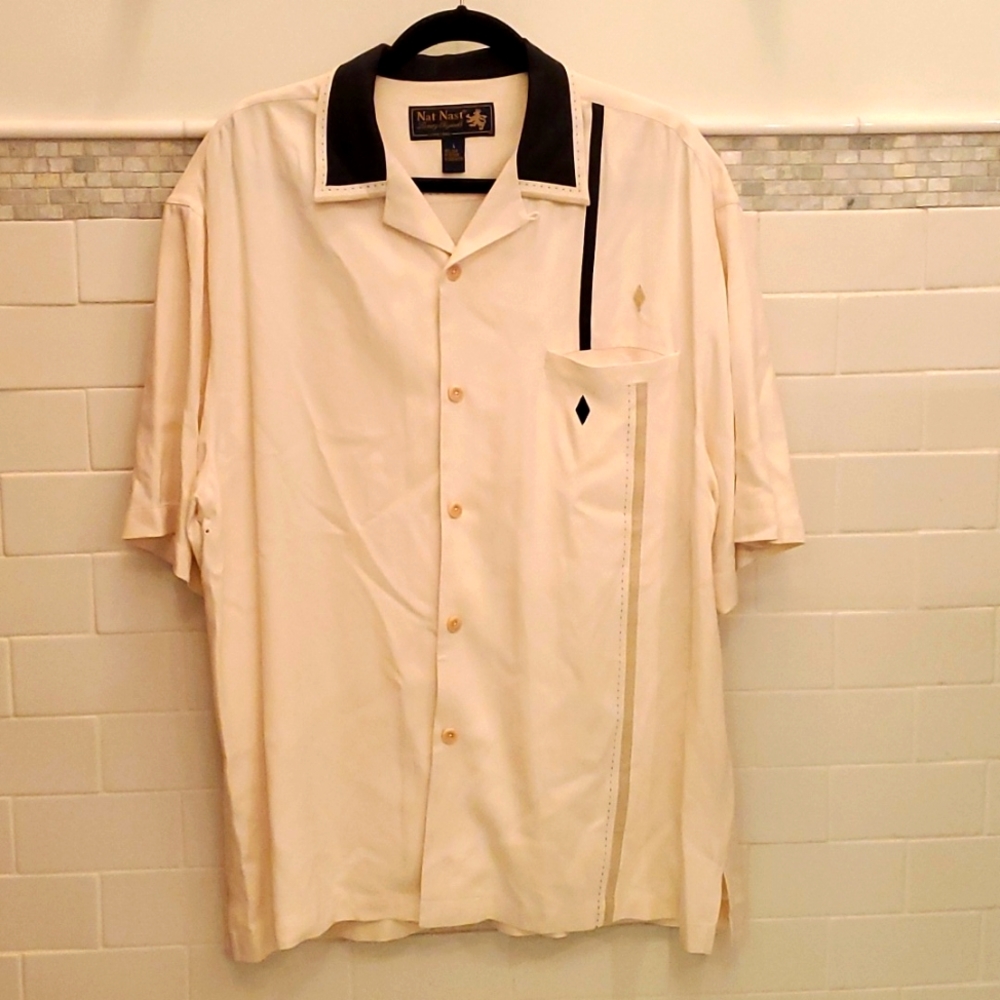 Nat Nast 100% silk bowling shirt men's large
